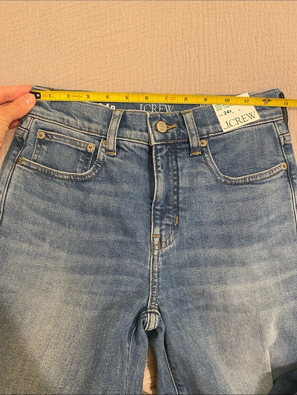 J. Crew Denim Trouser High Rise Semi Stretch Blue Wide-Leg Jeans. Size 24P New